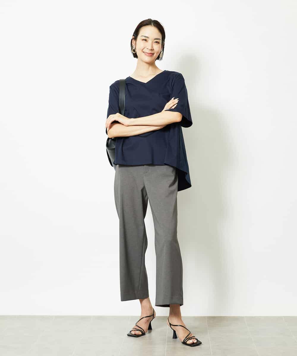 FMLJA08180 MICHEL KLEIN(ミッシェルクラン) ツイルストレッチワイドパンツ チャコールブラウン