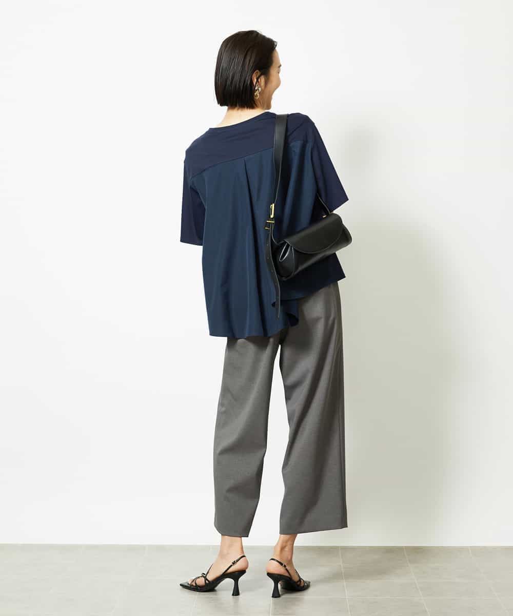FMLJA08180 MICHEL KLEIN(ミッシェルクラン) ツイルストレッチワイドパンツ チャコールブラウン