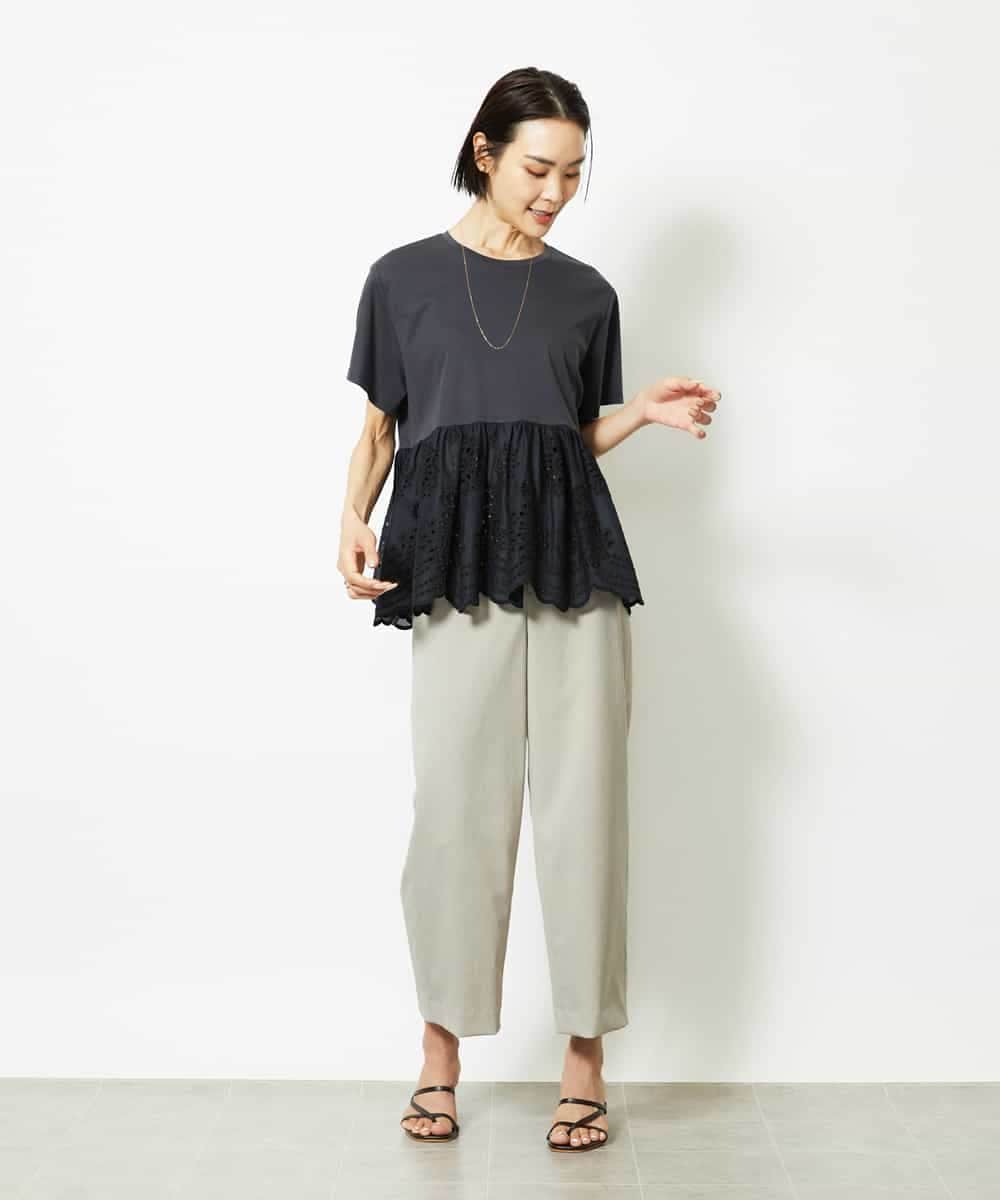 FMLJA08180 MICHEL KLEIN(ミッシェルクラン) ツイルストレッチワイドパンツ チャコールブラウン