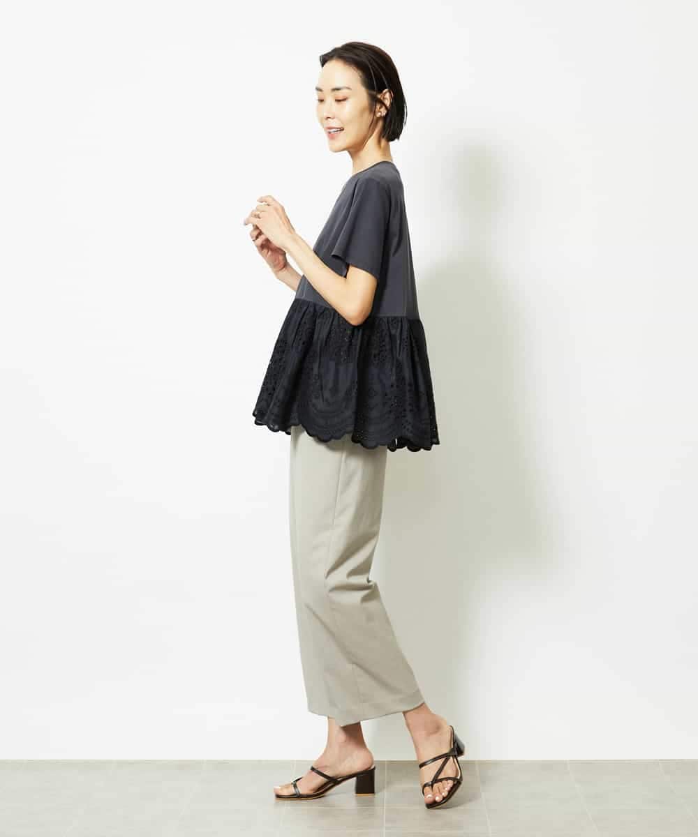 FMLJA08180 MICHEL KLEIN(ミッシェルクラン) ツイルストレッチワイドパンツ チャコールブラウン