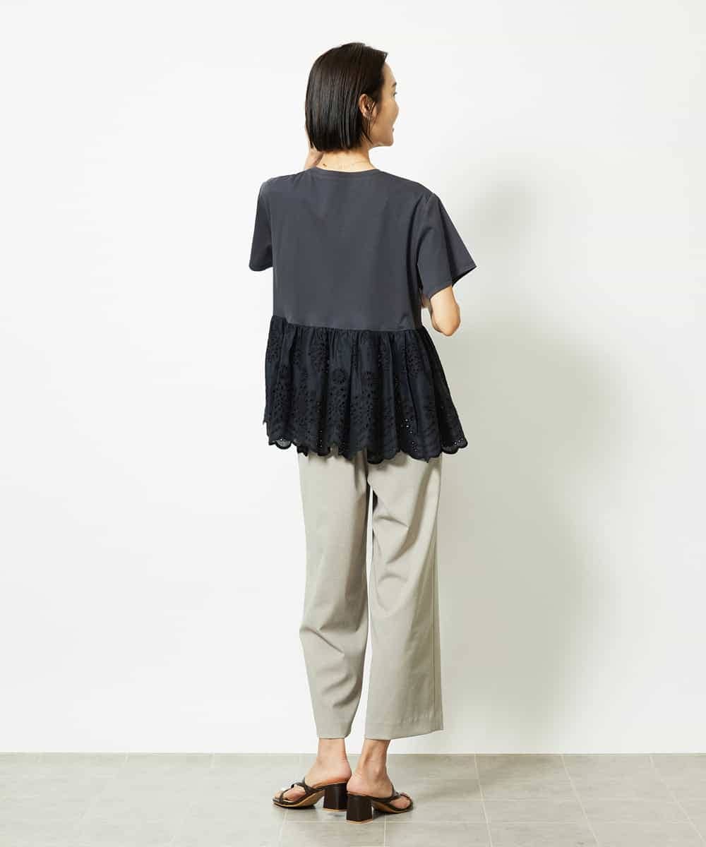 FMLJA08180 MICHEL KLEIN(ミッシェルクラン) ツイルストレッチワイドパンツ チャコールブラウン