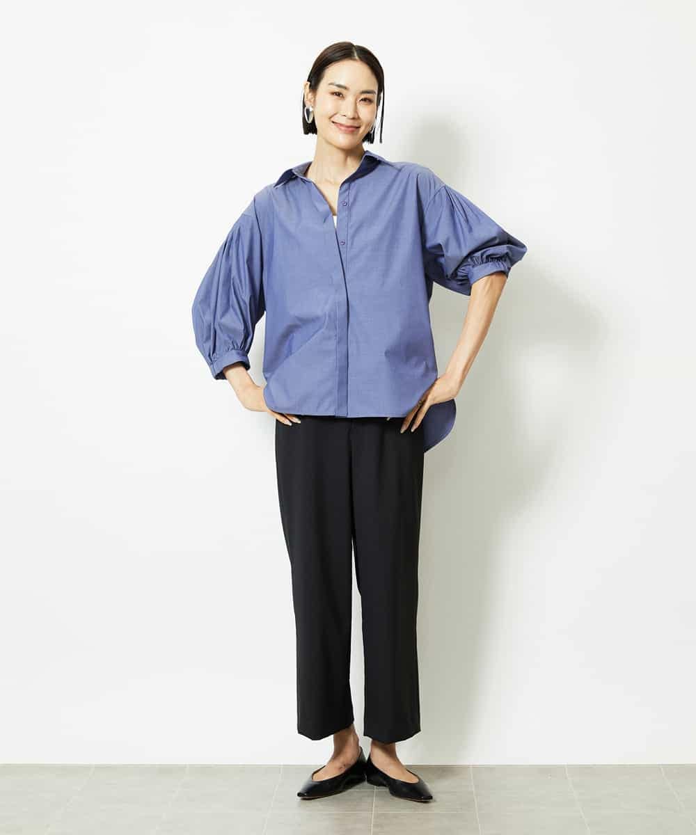 FMLJA08180 MICHEL KLEIN(ミッシェルクラン) ツイルストレッチワイドパンツ チャコールブラウン
