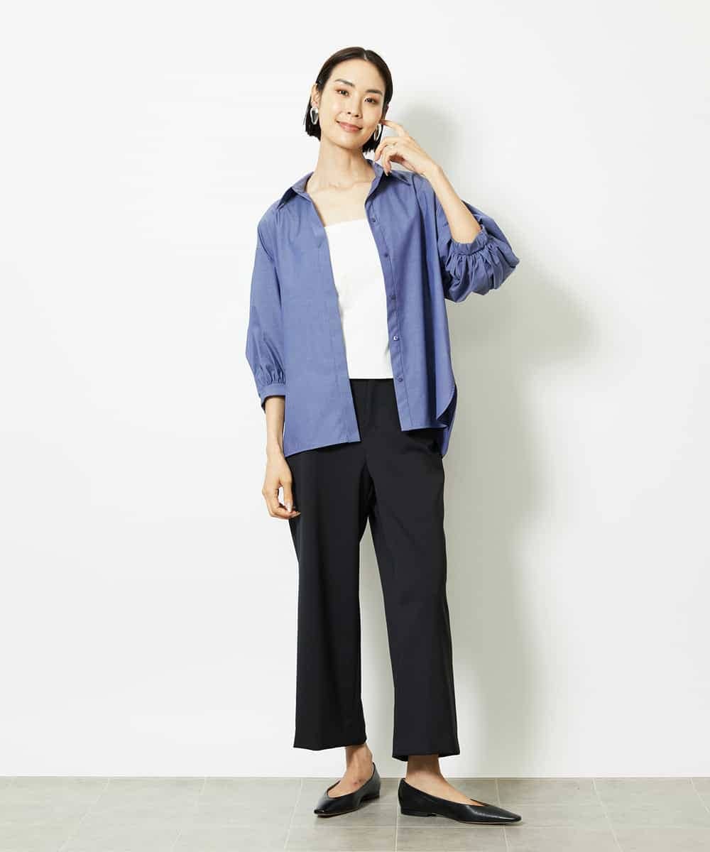 FMLJA08180 MICHEL KLEIN(ミッシェルクラン) ツイルストレッチワイドパンツ チャコールブラウン