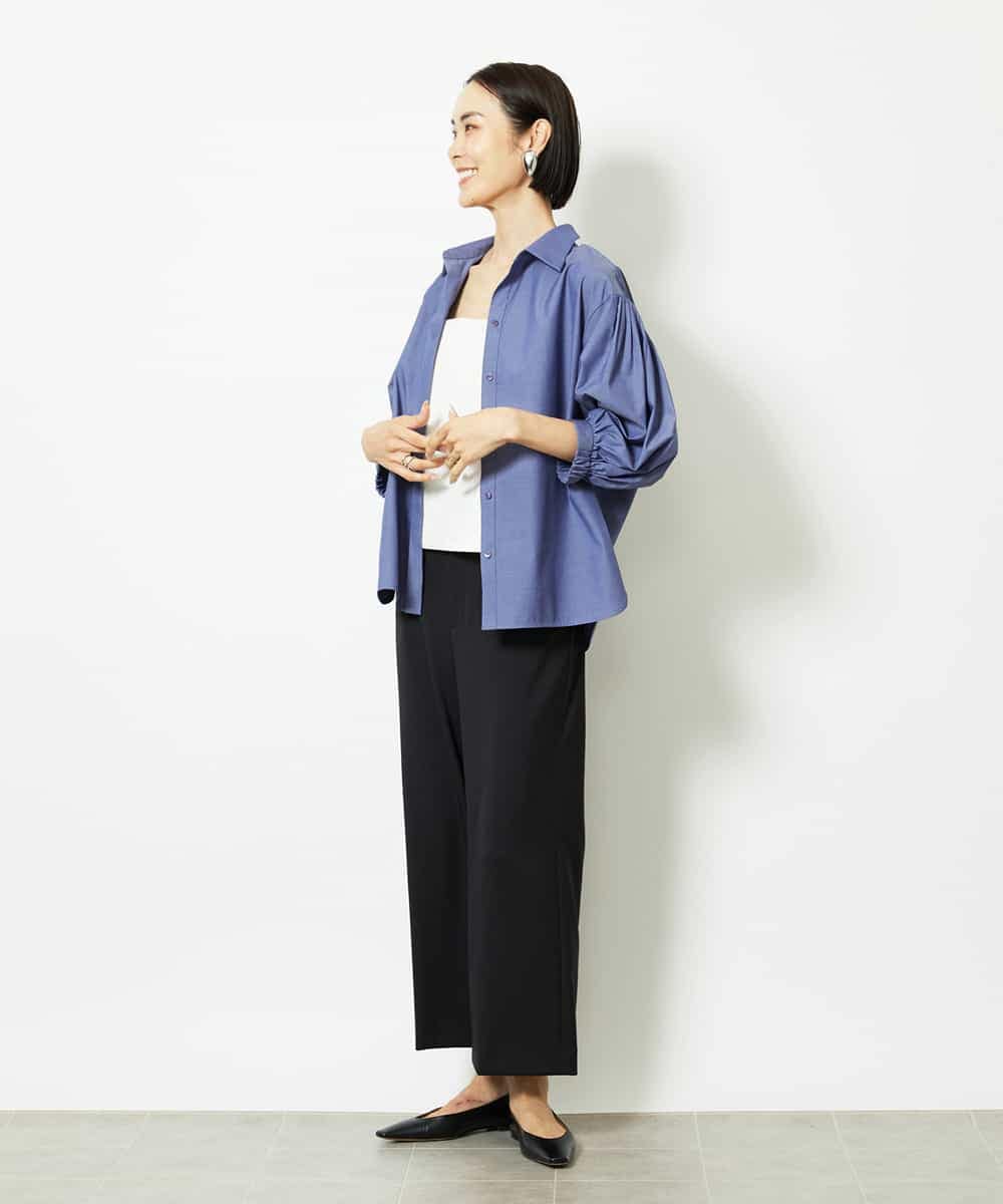 FMLJA08180 MICHEL KLEIN(ミッシェルクラン) ツイルストレッチワイドパンツ チャコールブラウン