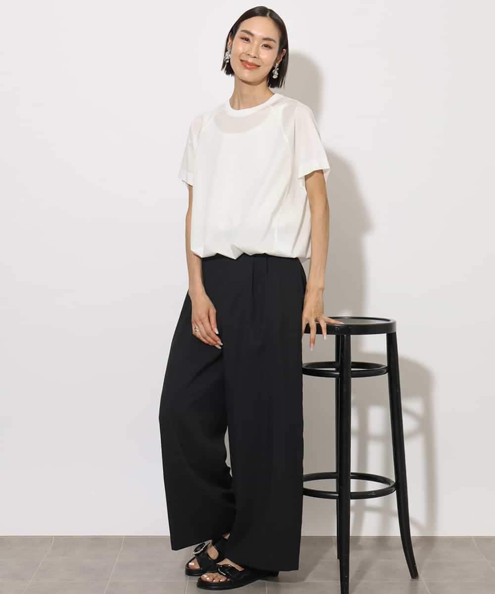FMLJA11230 MICHEL KLEIN(ミッシェルクラン) [機能性素材]ドライワイドパンツ(セットアップ対応) ブラック