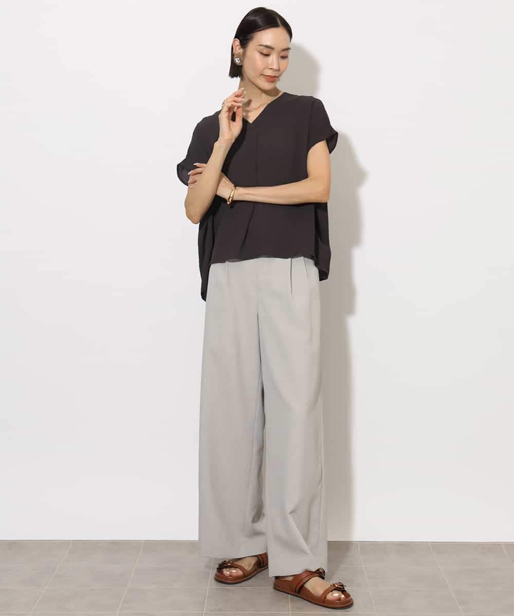 FMLJA11230 MICHEL KLEIN(ミッシェルクラン) [機能性素材]ドライワイドパンツ(セットアップ対応) ブラック