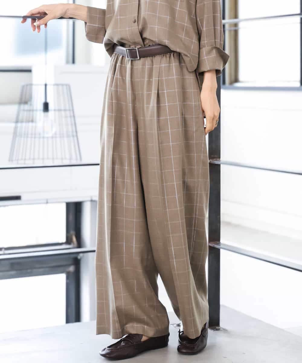 FMLJD01300 MICHEL KLEIN(ミッシェルクラン) [セットアップ対応]ラメチェックワイドパンツ ベージュ