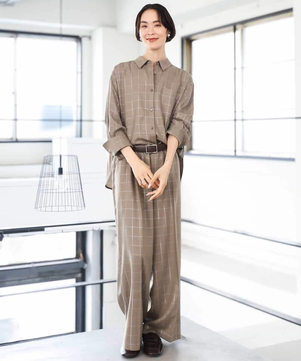 FMLJD01300 MICHEL KLEIN(ミッシェルクラン) [セットアップ対応]ラメチェックワイドパンツ ベージュ