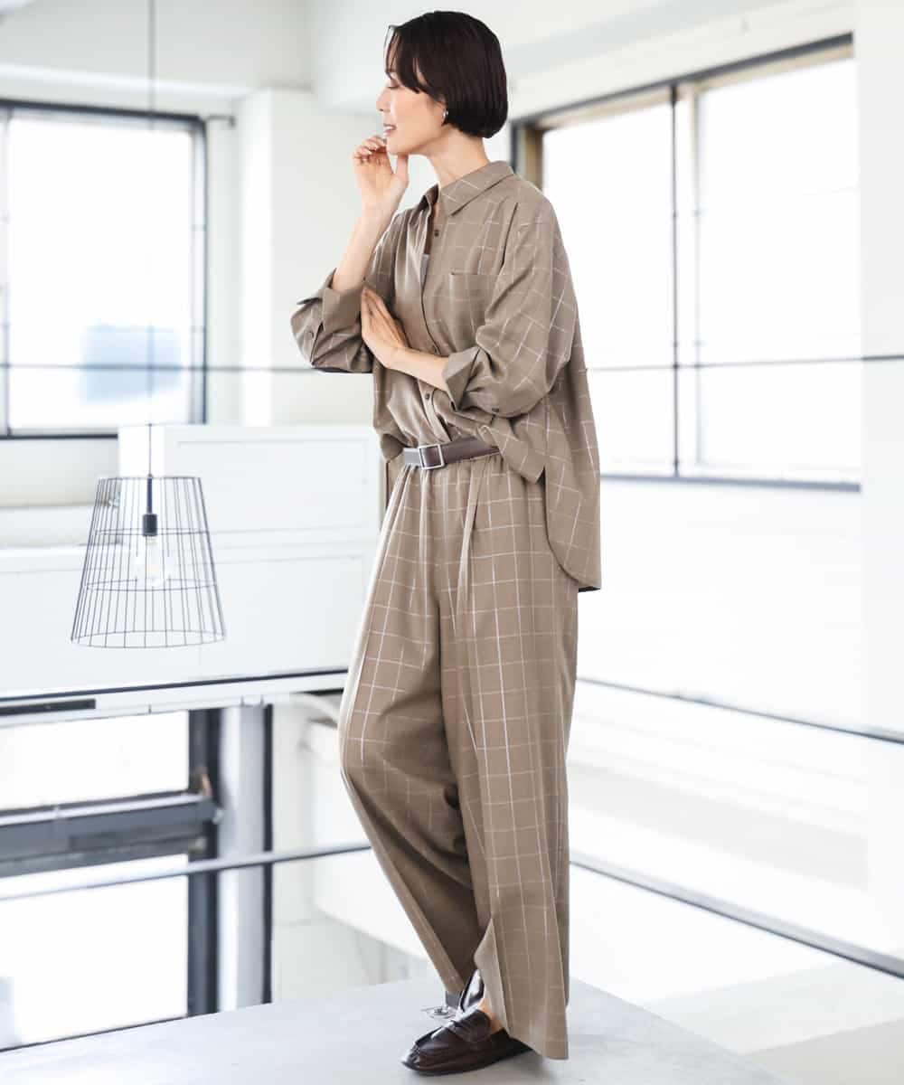 FMLJD01300 MICHEL KLEIN(ミッシェルクラン) [セットアップ対応]ラメチェックワイドパンツ ベージュ