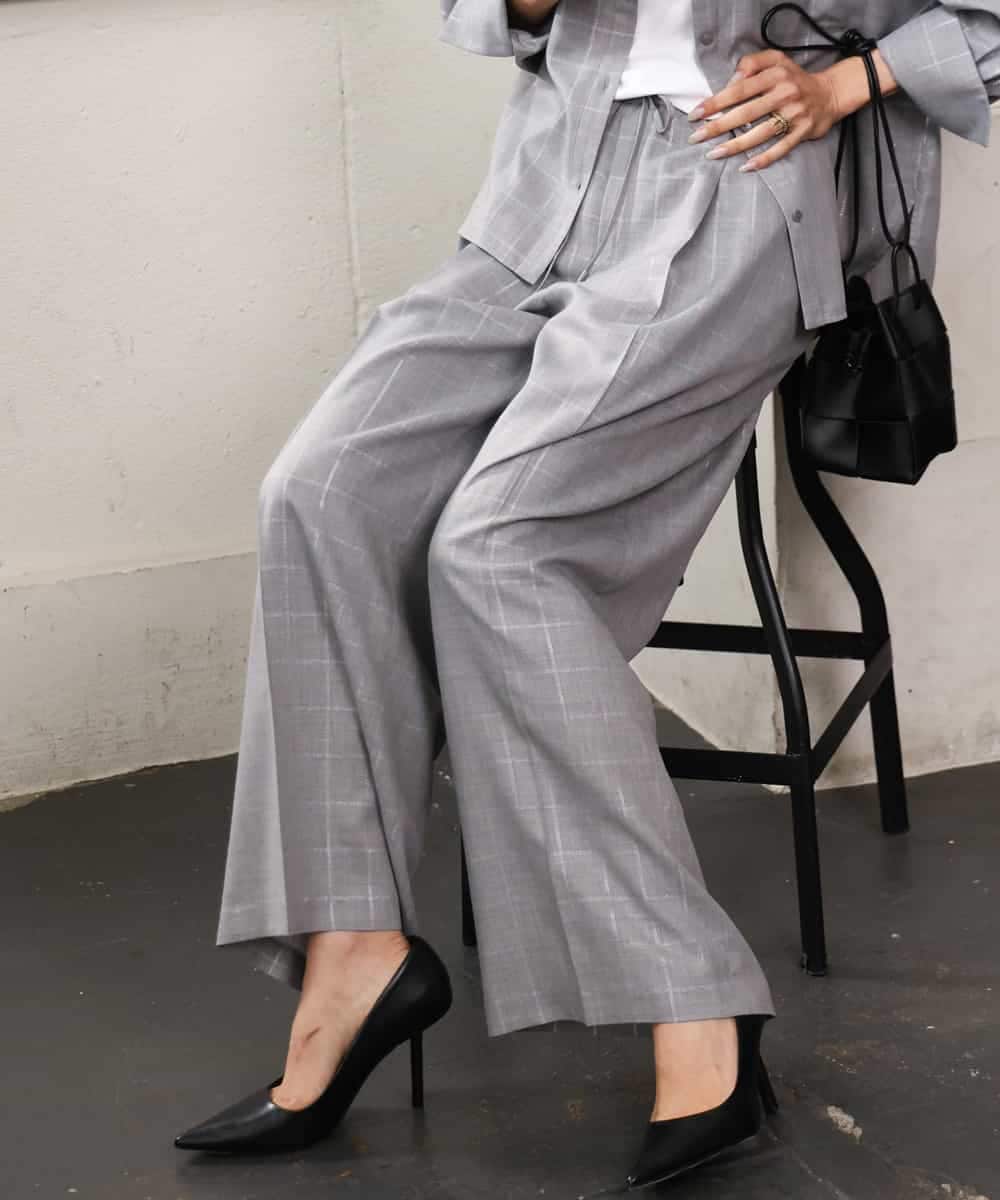 FMLJD01300 MICHEL KLEIN(ミッシェルクラン) [セットアップ対応]ラメチェックワイドパンツ ベージュ