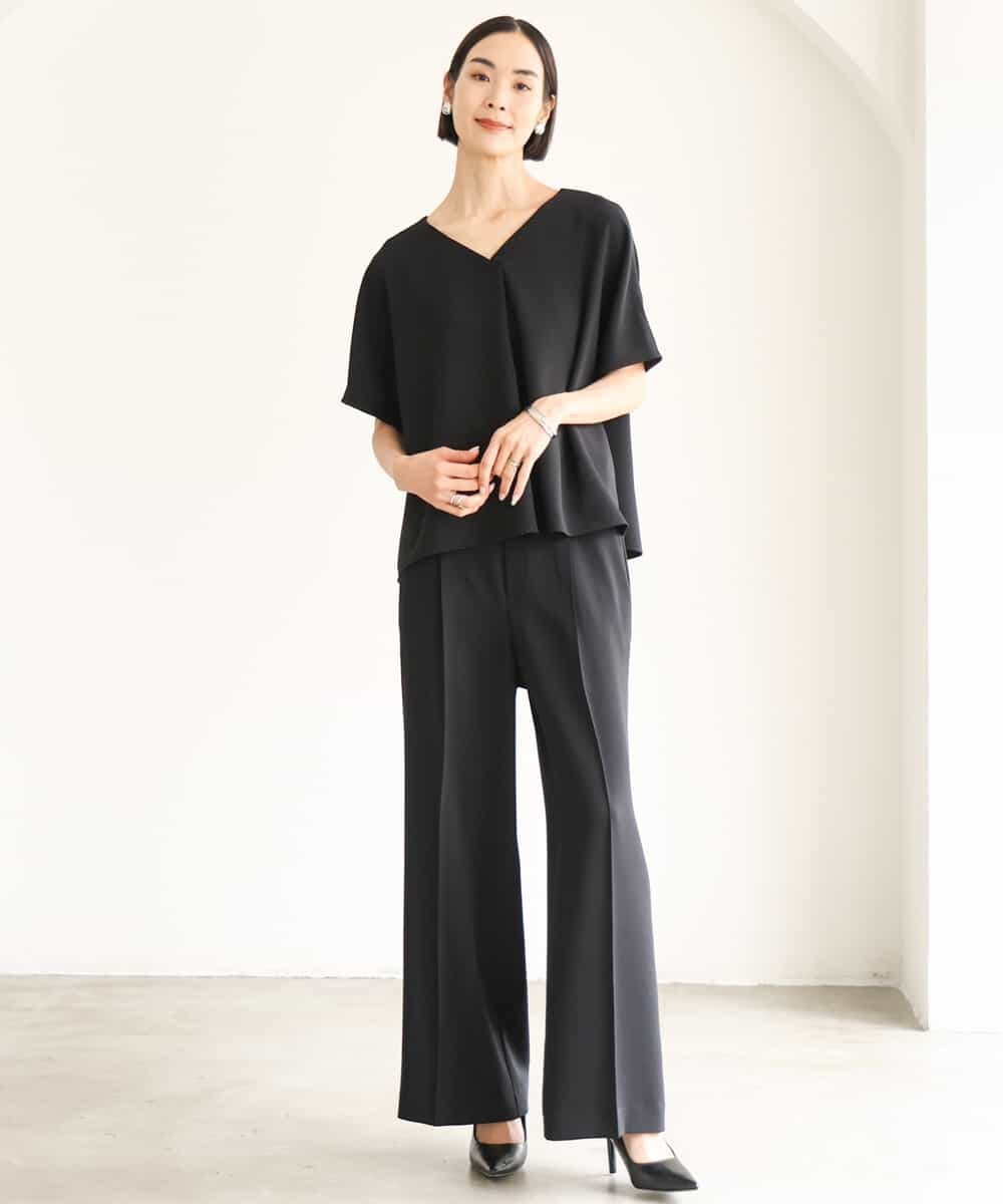FMLJD03230 MICHEL KLEIN(ミッシェルクラン) [セットアップ対応]センタープレスワイドパンツ ブラック