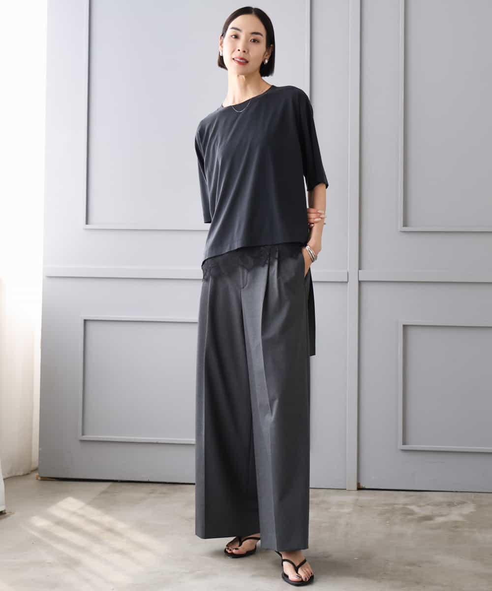 FMLJD04250 MICHEL KLEIN(ミッシェルクラン) ベルトデザインワイドパンツ ダークグレー