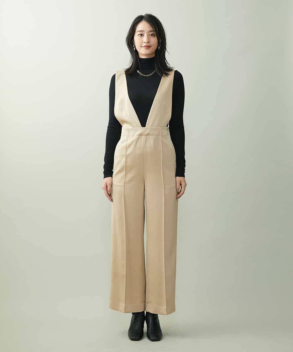 FMLJP21230 MICHEL KLEIN(ミッシェルクラン) ライトサテン2WAYサロペット ベージュ(82)
