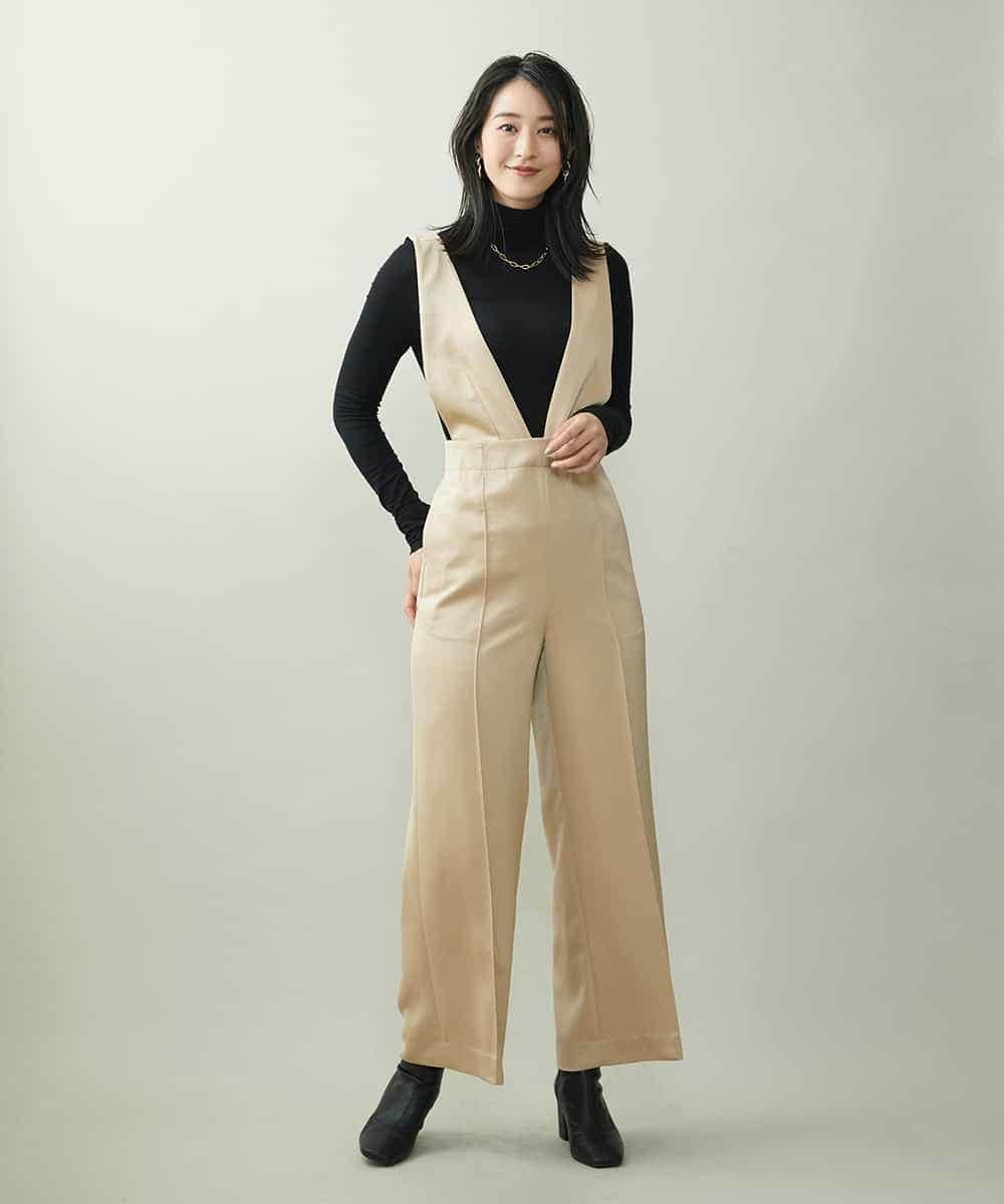 FMLJP21230 MICHEL KLEIN(ミッシェルクラン) ライトサテン2WAYサロペット ベージュ(82)
