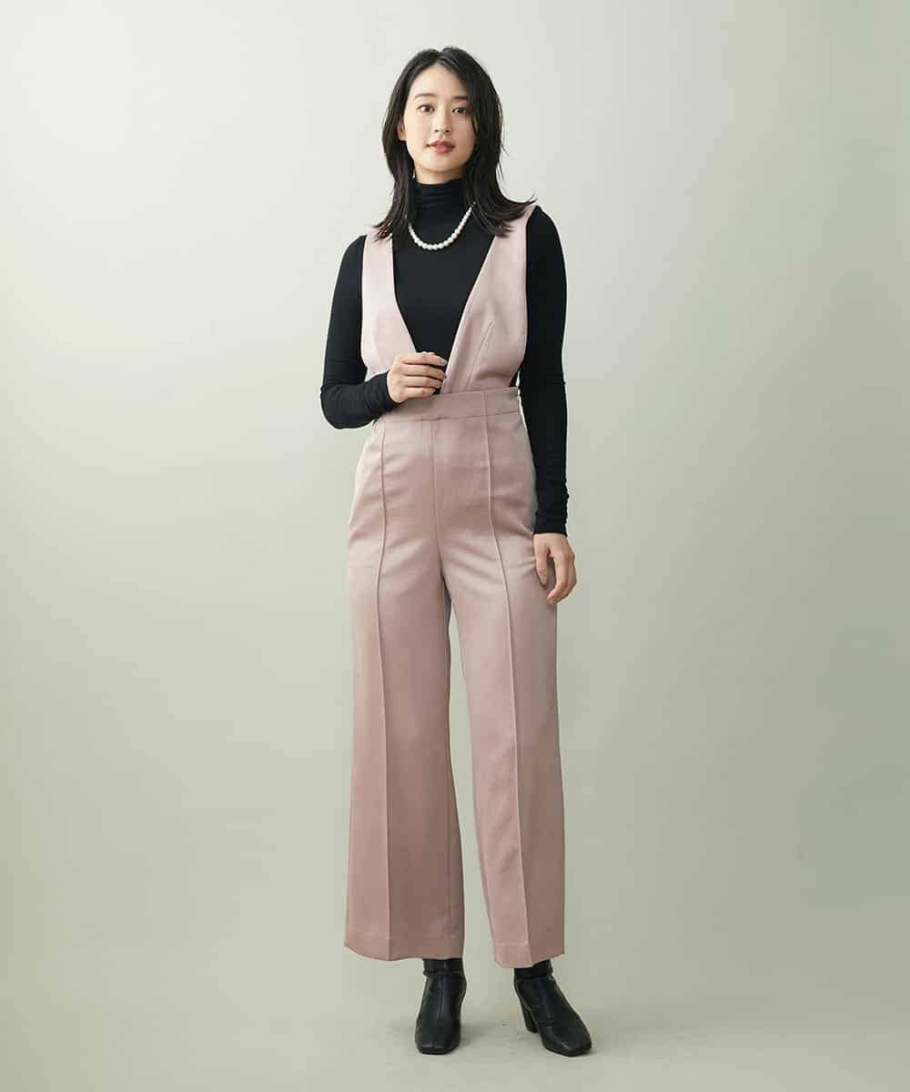 FMLJP21230 MICHEL KLEIN(ミッシェルクラン) ライトサテン2WAYサロペット ベージュ(82)