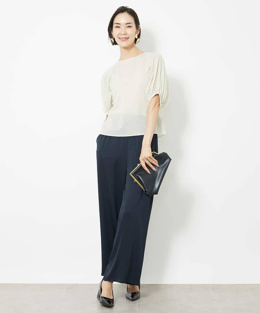 FMLJV03200 MICHEL KLEIN(ミッシェルクラン) [セットアップ対応]サテンワイドパンツ ネイビー(57)