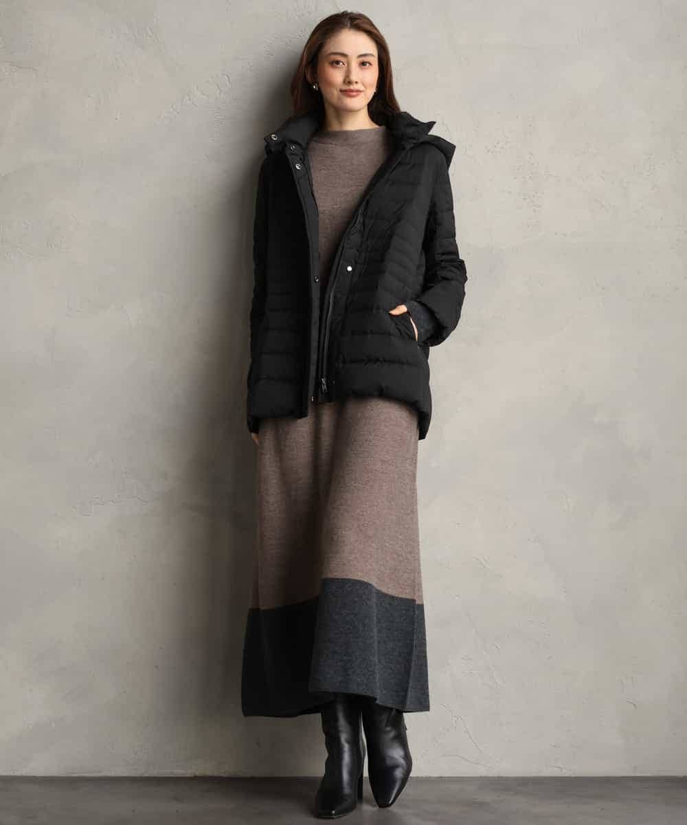FMPAG50290 MICHEL KLEIN(ミッシェルクラン) ホールガーメント(R)バイカラーニットワンピース ネイビー