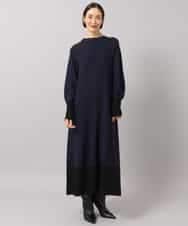 FMPAG50290 MICHEL KLEIN(ミッシェルクラン) ホールガーメント(R)バイカラーニットワンピース ネイビー