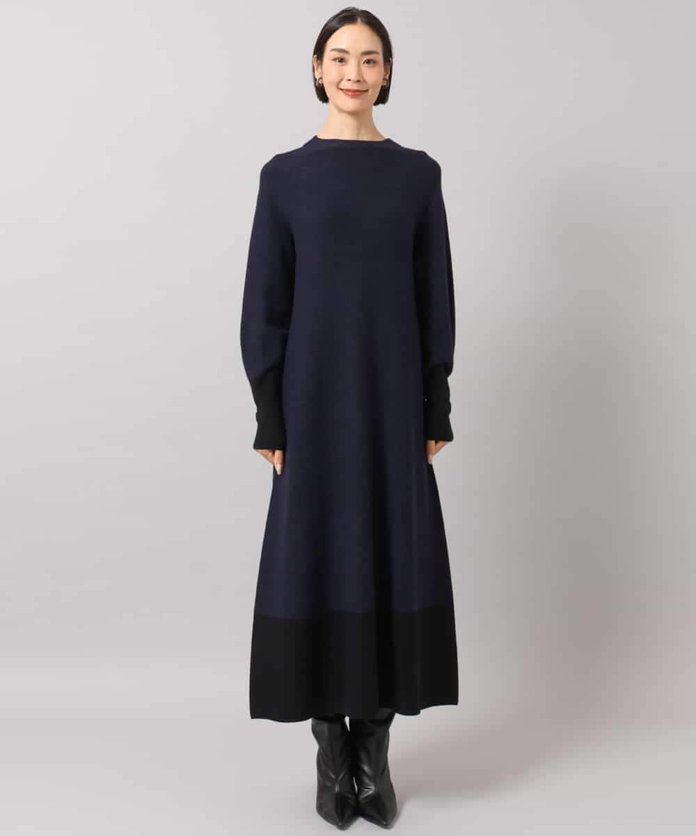 FMPAG50290 MICHEL KLEIN(ミッシェルクラン) ホールガーメント(R)バイカラーニットワンピース ネイビー