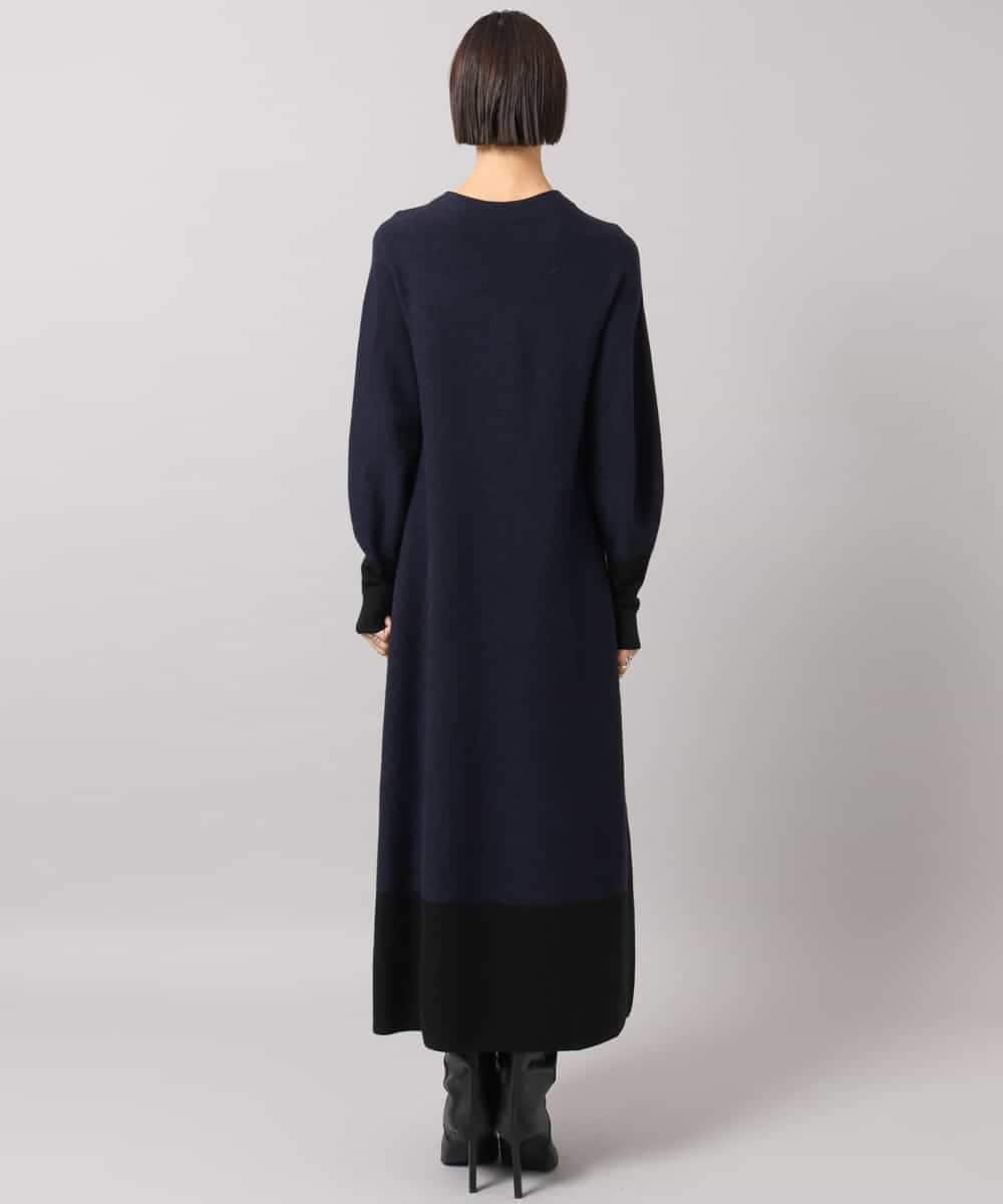 FMPAG50290 MICHEL KLEIN(ミッシェルクラン) ホールガーメント(R)バイカラーニットワンピース ネイビー