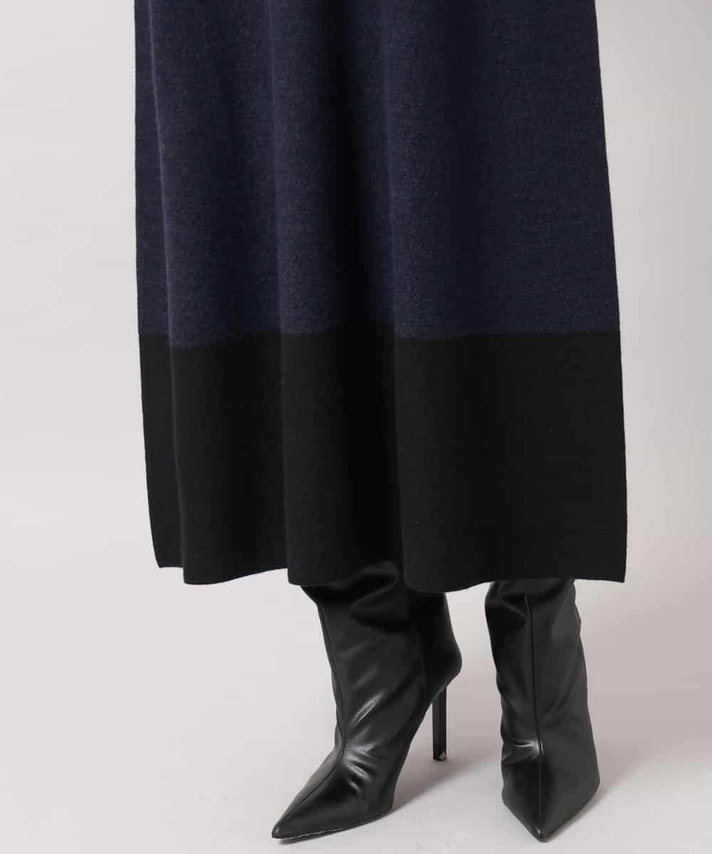 FMPAG50290 MICHEL KLEIN(ミッシェルクラン) ホールガーメント(R)バイカラーニットワンピース ネイビー
