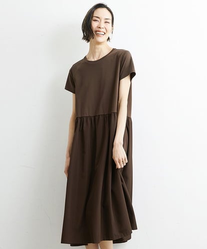 FMPGS01190 MICHEL KLEIN シルケットスムース切り替えギャザーワンピース