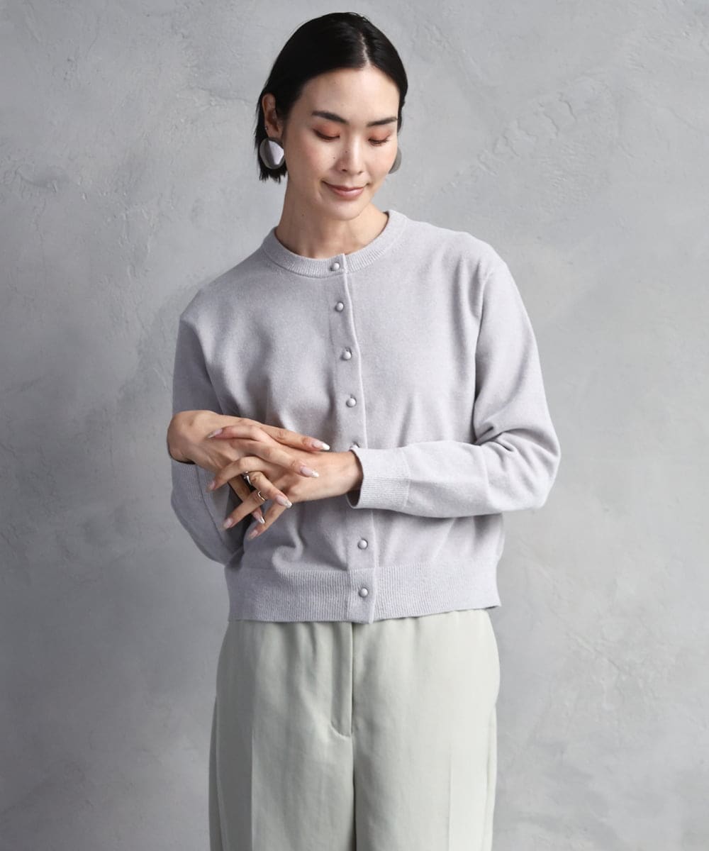 FMSAD11230 MICHEL KLEIN(ミッシェルクラン) コンパクトモールカーディガン ライトブルー