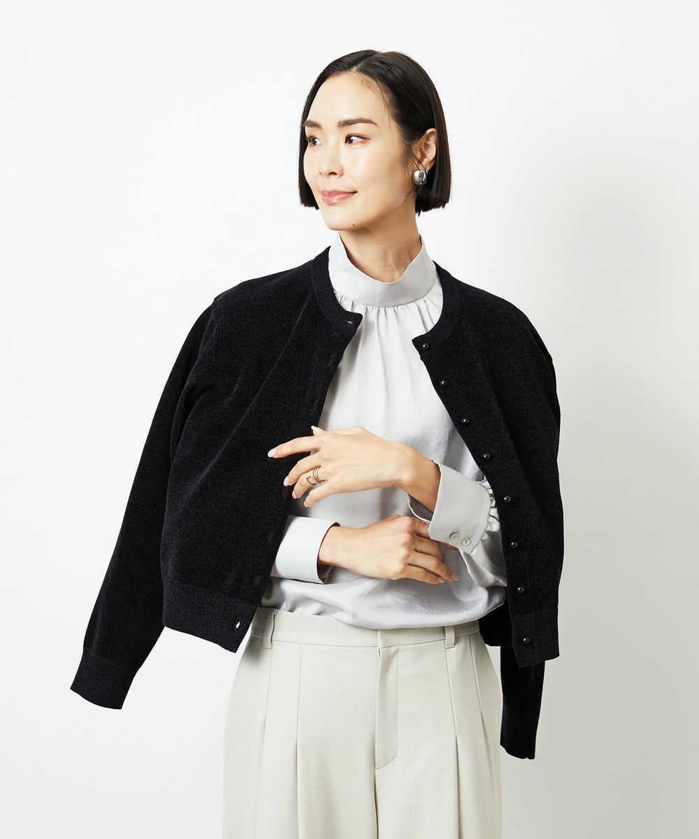 FMSAD11230 MICHEL KLEIN(ミッシェルクラン) コンパクトモールカーディガン ライトブルー