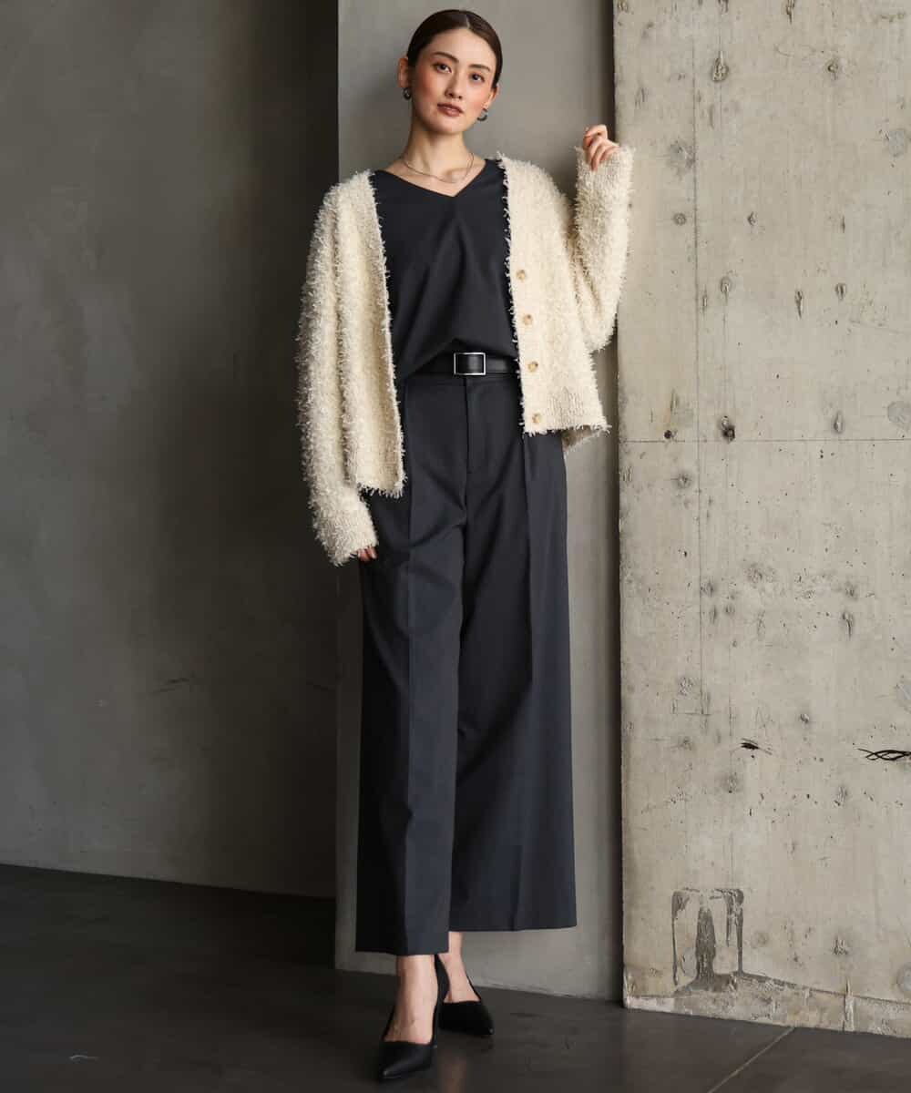 FMSAG40260 MICHEL KLEIN(ミッシェルクラン) リボンヤーンVネックカーディガン ベージュ