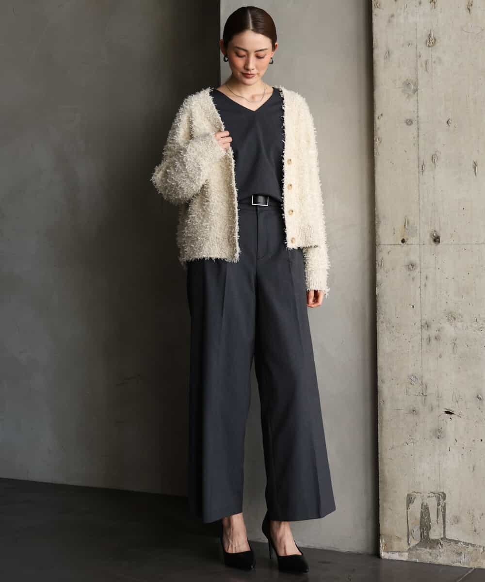 FMSAG40260 MICHEL KLEIN(ミッシェルクラン) リボンヤーンVネックカーディガン ベージュ