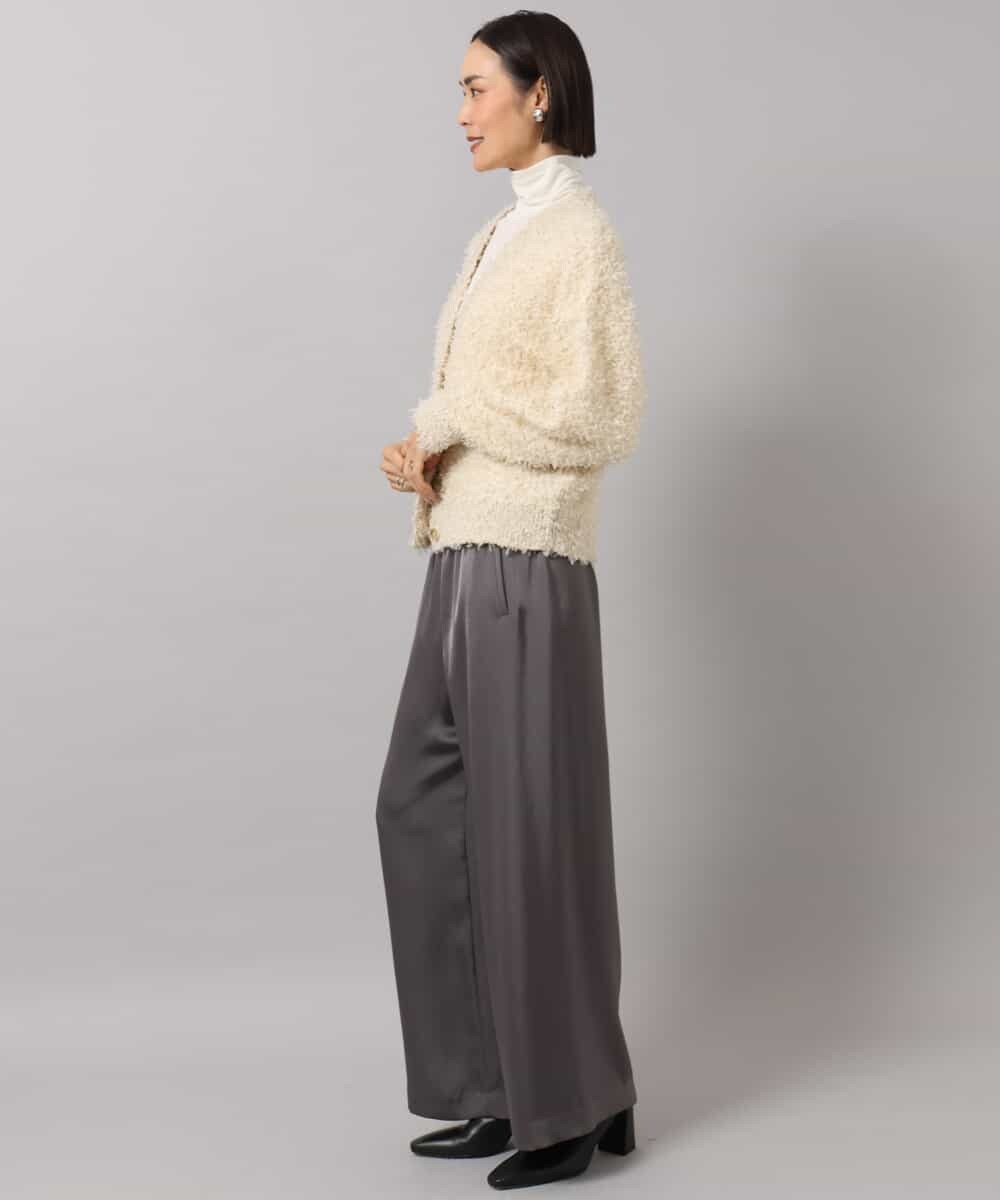 FMSAG40260 MICHEL KLEIN(ミッシェルクラン) リボンヤーンVネックカーディガン ベージュ