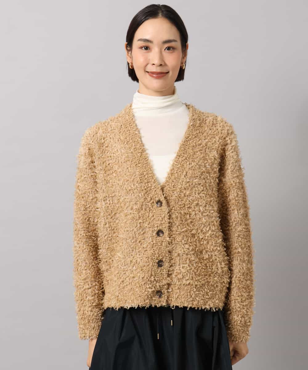 FMSAG40260 MICHEL KLEIN(ミッシェルクラン) リボンヤーンVネックカーディガン ベージュ