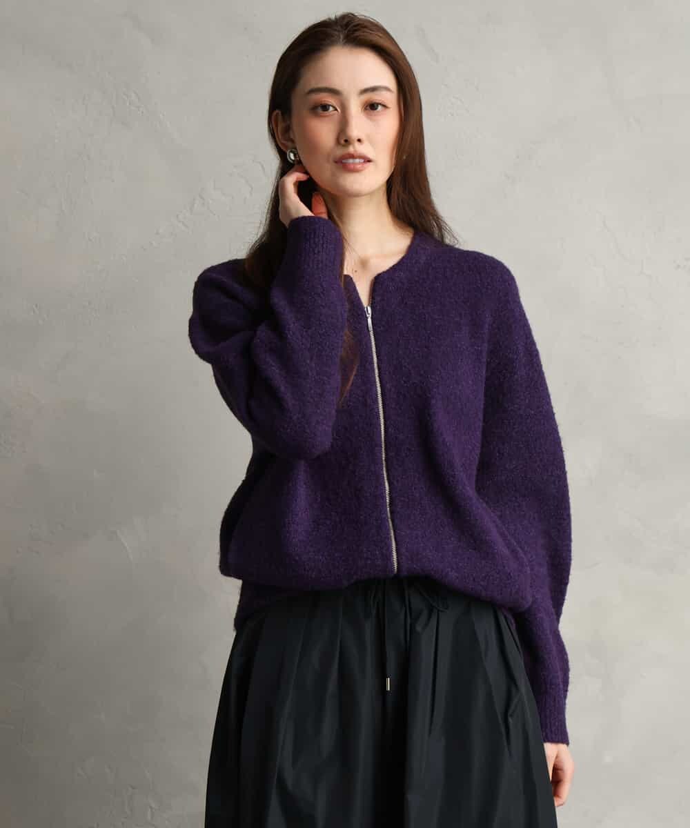 FMSAG42230 MICHEL KLEIN(ミッシェルクラン) ジップアップニットブルゾン パープル