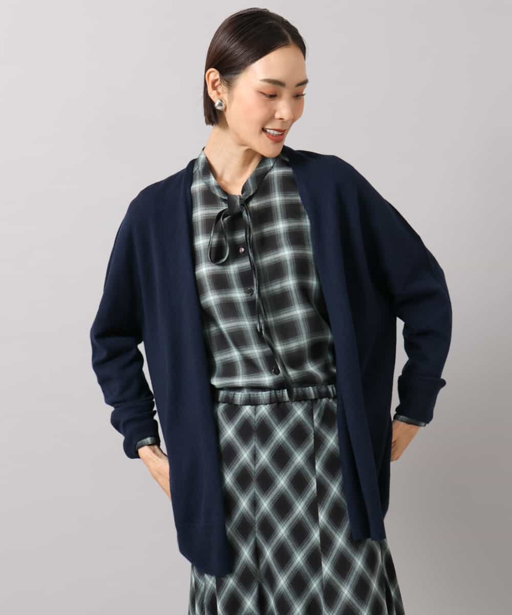 FMSAG43250 MICHEL KLEIN(ミッシェルクラン) カシミヤ混トッパーカーディガン ネイビー