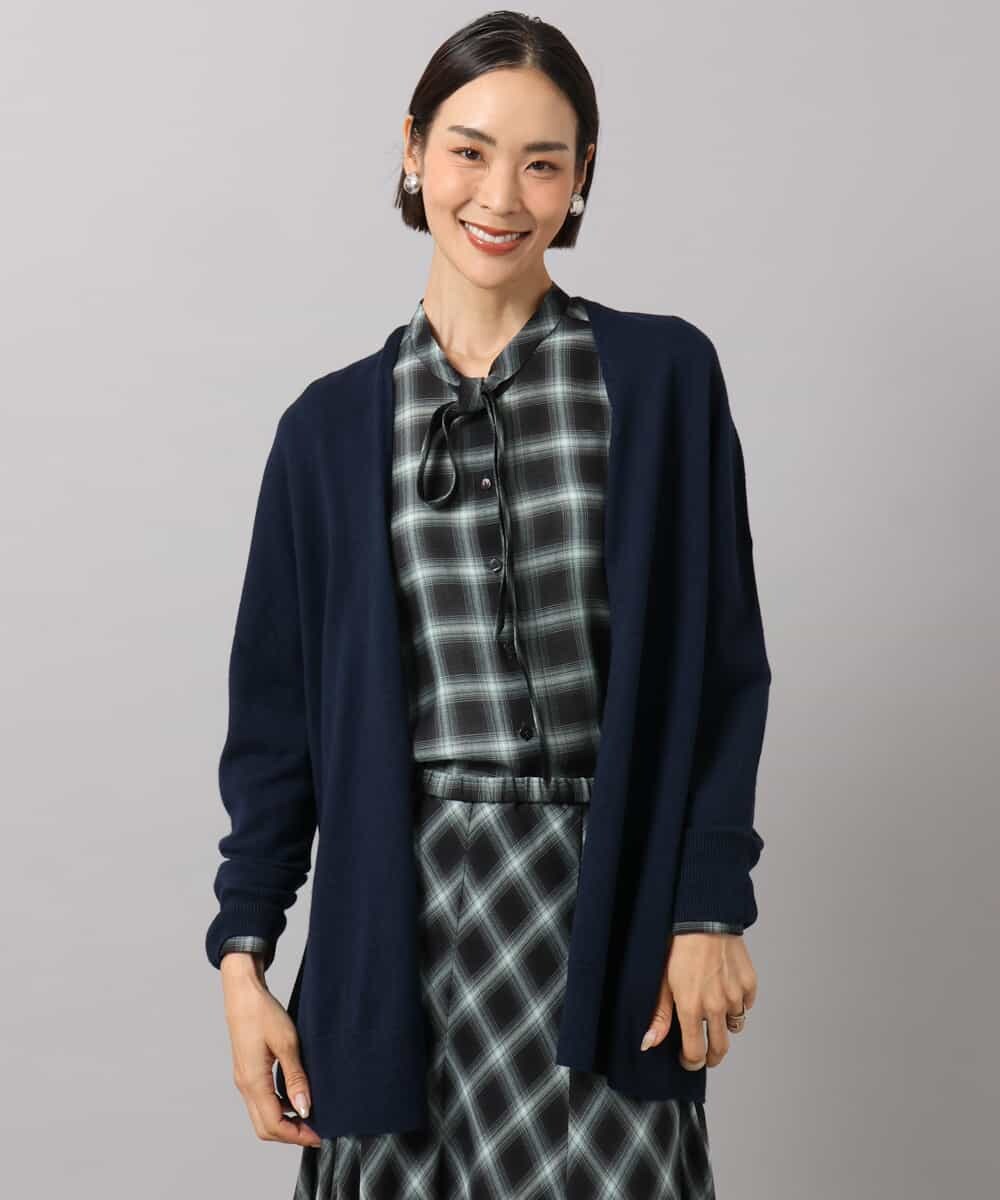 FMSAG43250 MICHEL KLEIN(ミッシェルクラン) カシミヤ混トッパーカーディガン ネイビー