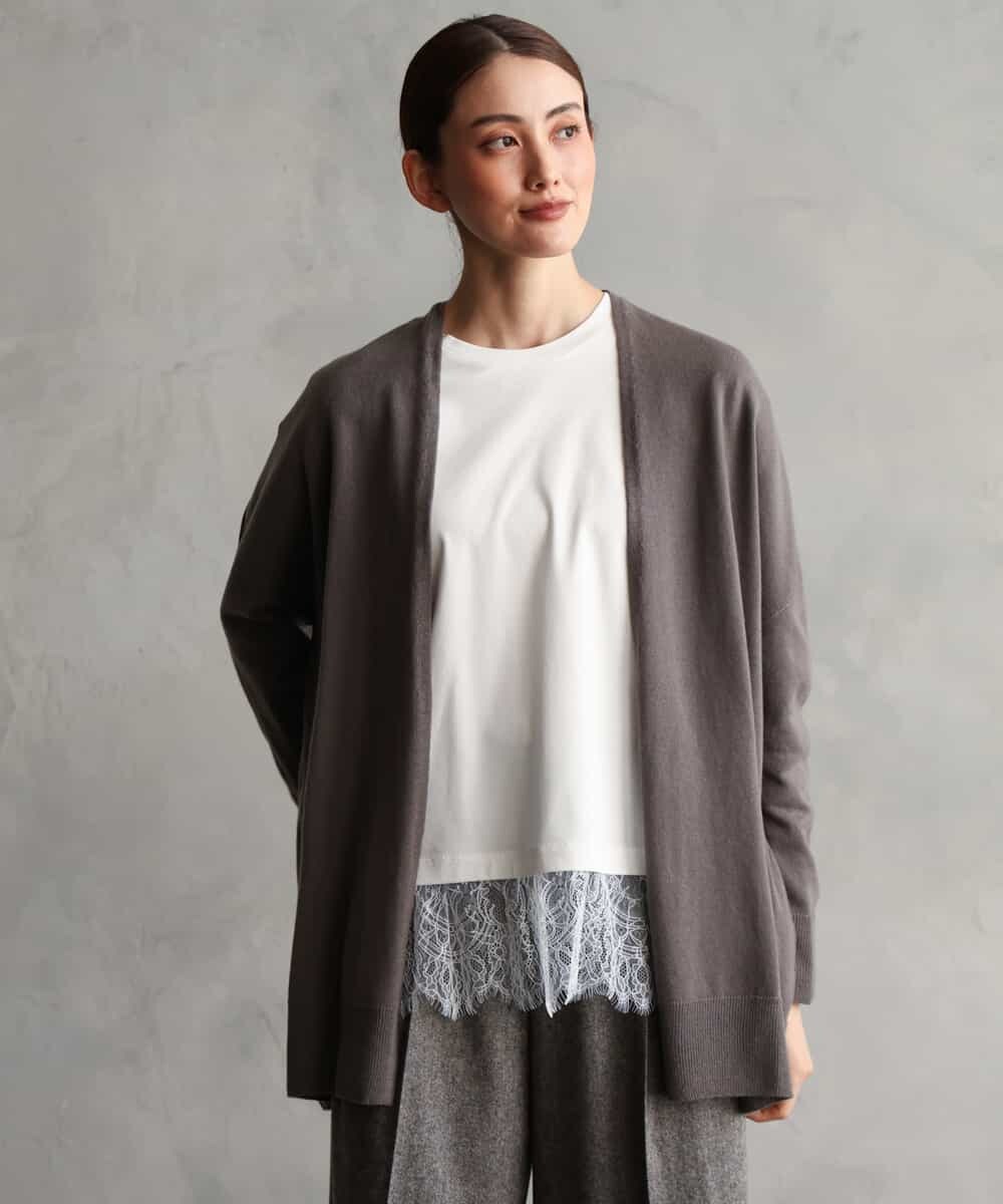 FMSAG43250 MICHEL KLEIN(ミッシェルクラン) カシミヤ混トッパーカーディガン ネイビー