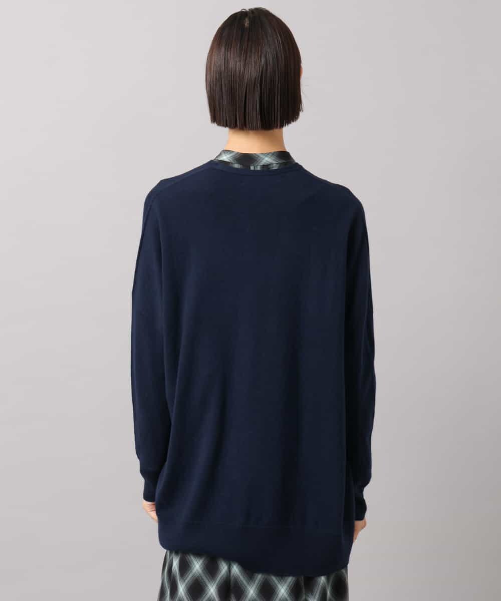 FMSAG43250 MICHEL KLEIN(ミッシェルクラン) カシミヤ混トッパーカーディガン ネイビー