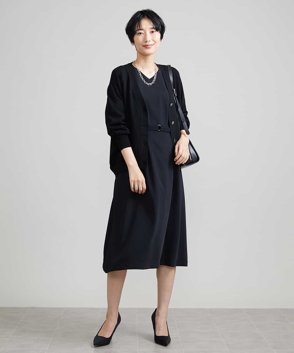 FMSAV20200 MICHEL KLEIN(ミッシェルクラン) ホールガーメント(R)Vネックカーディガン ブラック(94)