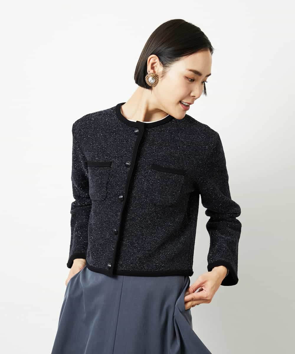 FMSBD30250 MICHEL KLEIN(ミッシェルクラン) ツィード調モールニットジャケット ブラック