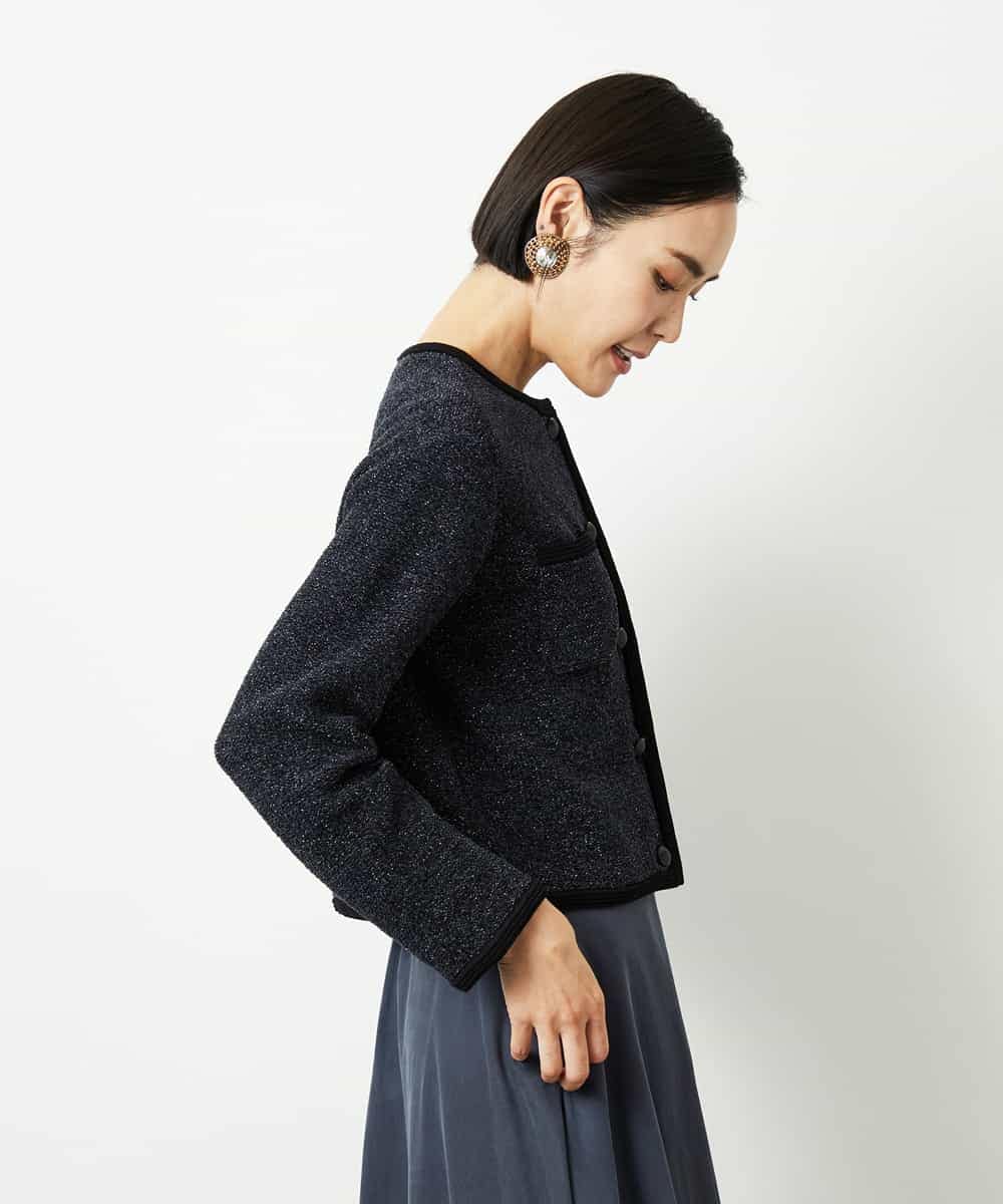 FMSBD30250 MICHEL KLEIN(ミッシェルクラン) ツィード調モールニットジャケット ブラック