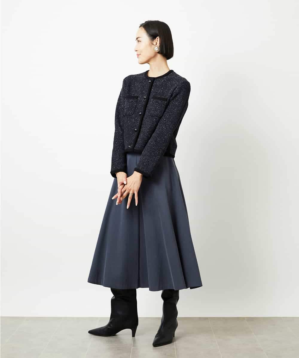 FMSBD30250 MICHEL KLEIN(ミッシェルクラン) ツィード調モールニットジャケット ブラック