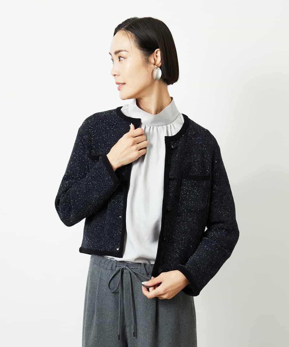 FMSBD30250 MICHEL KLEIN(ミッシェルクラン) ツィード調モールニットジャケット ブラック