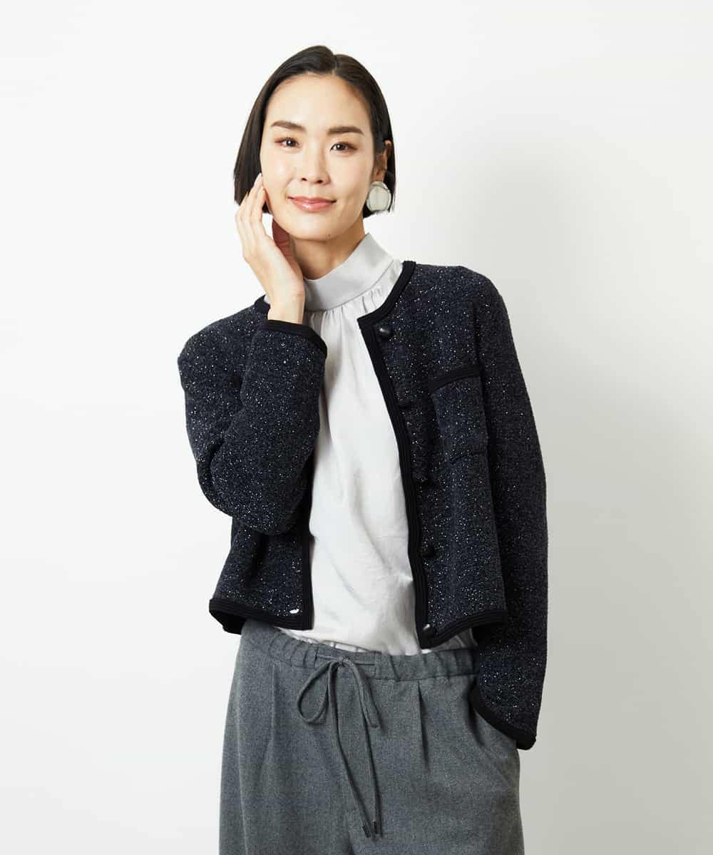 FMSBD30250 MICHEL KLEIN(ミッシェルクラン) ツィード調モールニットジャケット ブラック