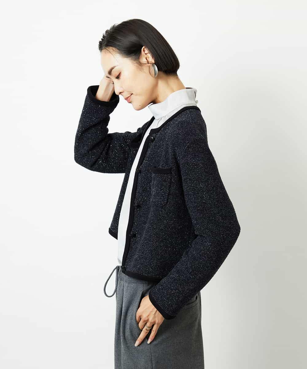 FMSBD30250 MICHEL KLEIN(ミッシェルクラン) ツィード調モールニットジャケット ブラック