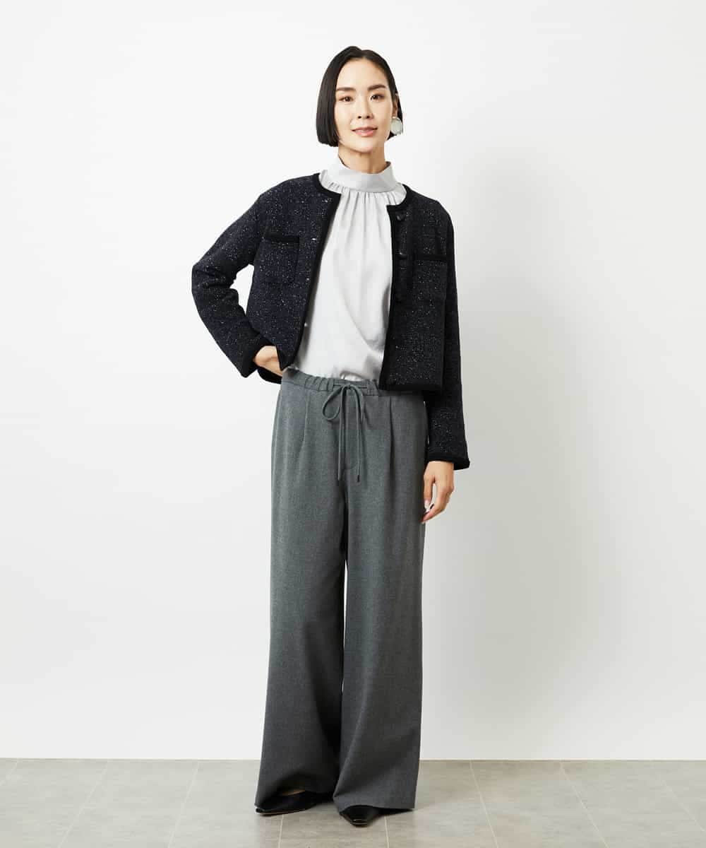 FMSBD30250 MICHEL KLEIN(ミッシェルクラン) ツィード調モールニットジャケット ブラック