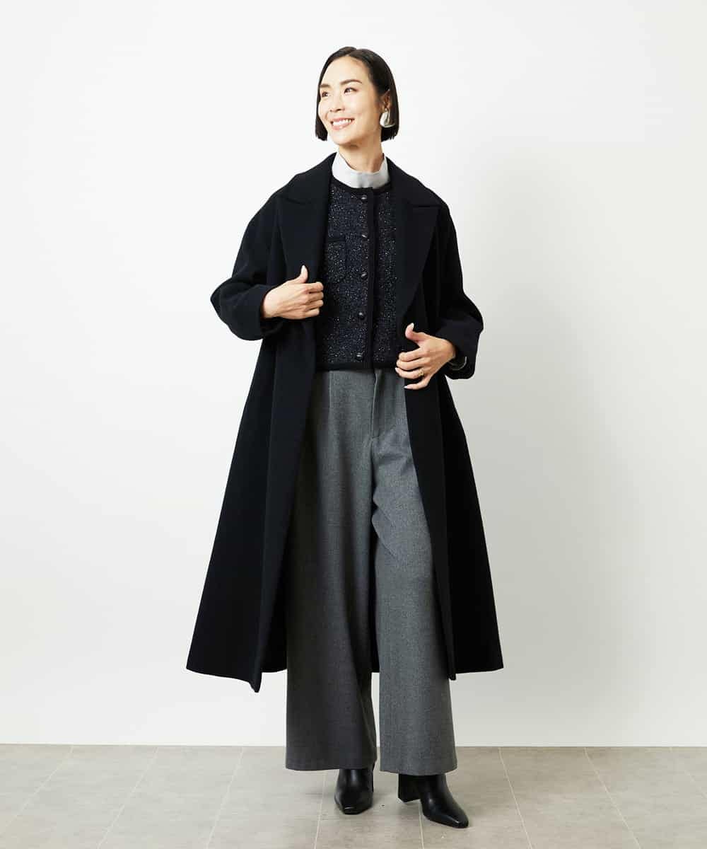 FMSBD30250 MICHEL KLEIN(ミッシェルクラン) ツィード調モールニットジャケット ブラック