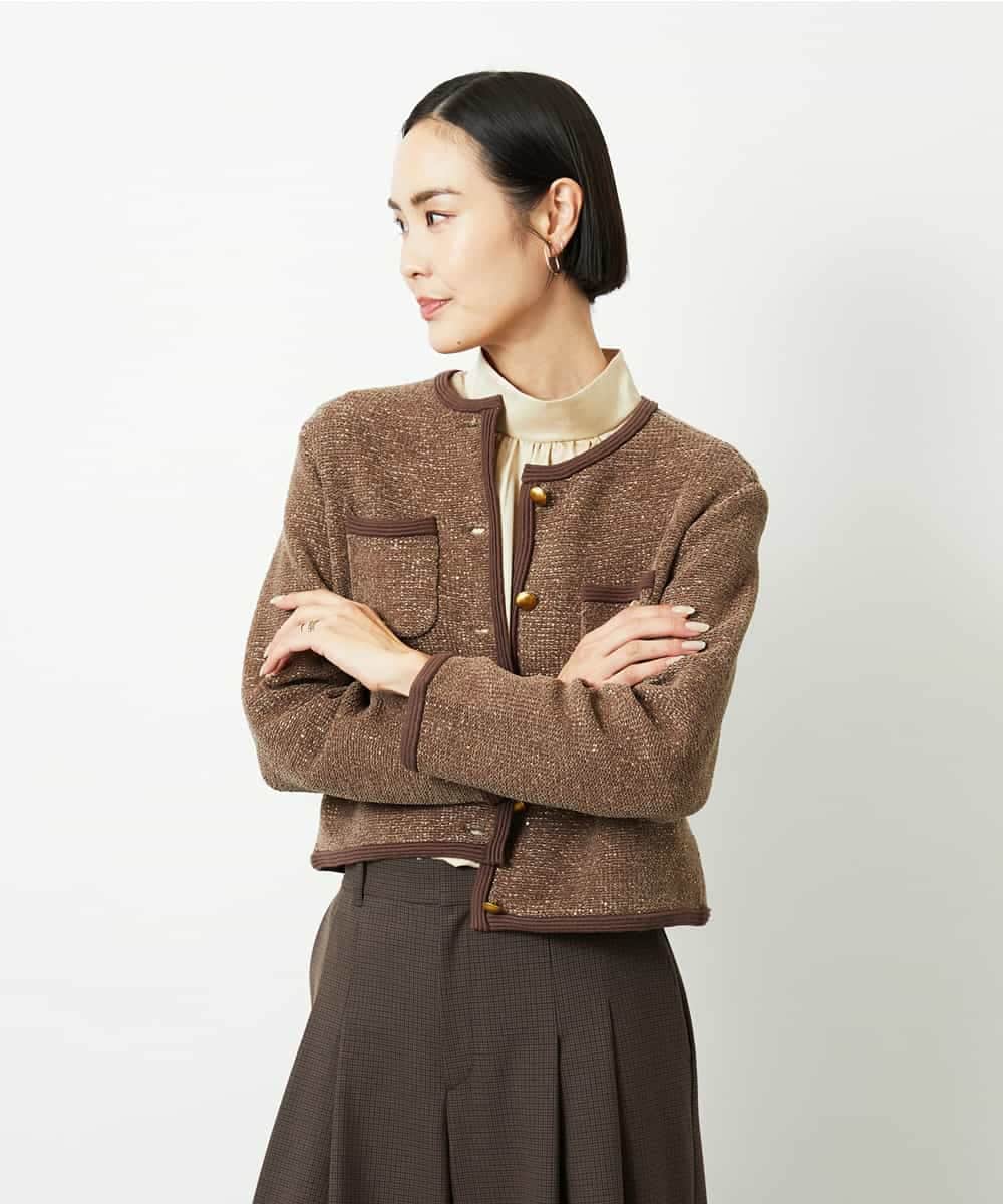 FMSBD30250 MICHEL KLEIN(ミッシェルクラン) ツィード調モールニットジャケット ブラック