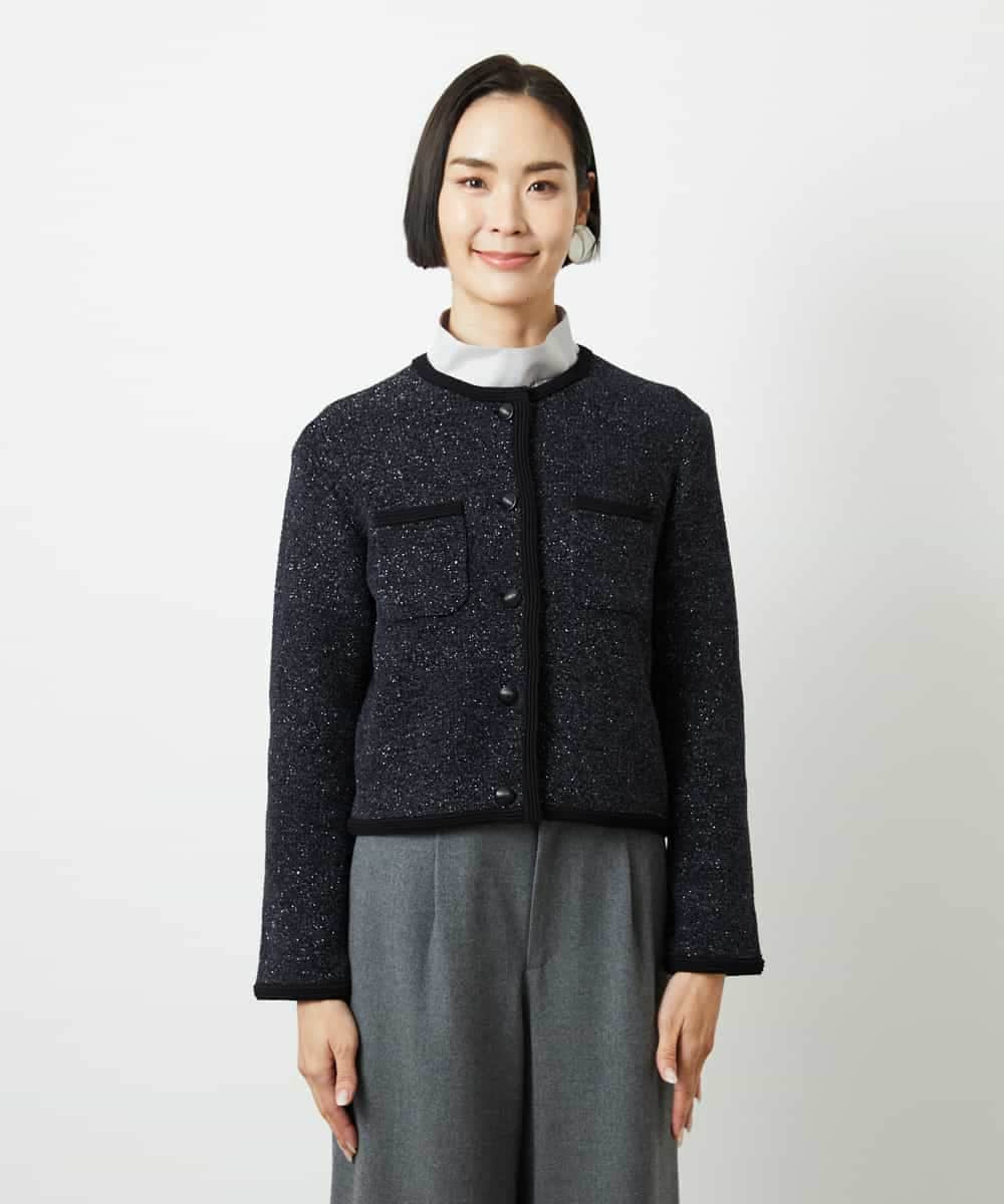 FMSBD30250 MICHEL KLEIN(ミッシェルクラン) ツィード調モールニットジャケット ブラック