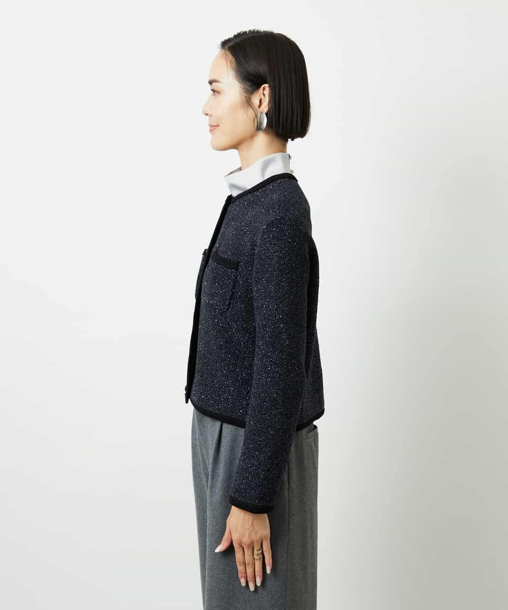 FMSBD30250 MICHEL KLEIN(ミッシェルクラン) ツィード調モールニットジャケット ブラック