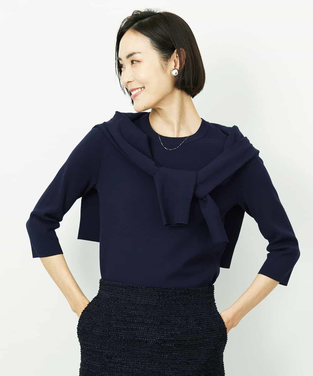 FMSDD01230 MICHEL KLEIN(ミッシェルクラン) [アンサンブル対応]コンパクトクルーネックカーディガン ネイビー